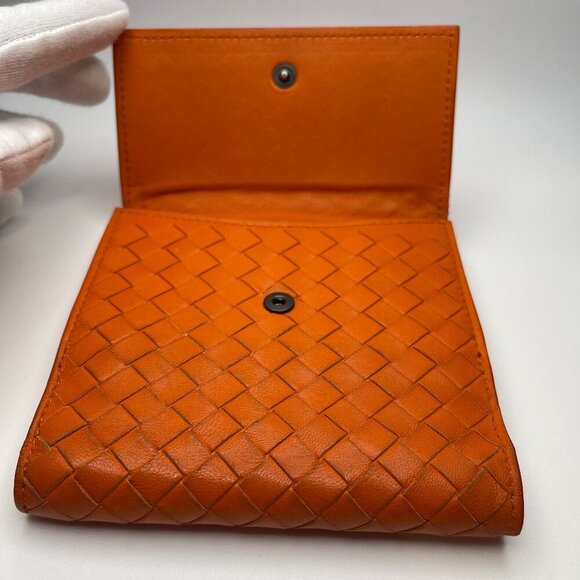 Bottega Veneta Intrecciato Nappa Leather Compact Wallet, Orange - Preowned - Picture 10 of 15